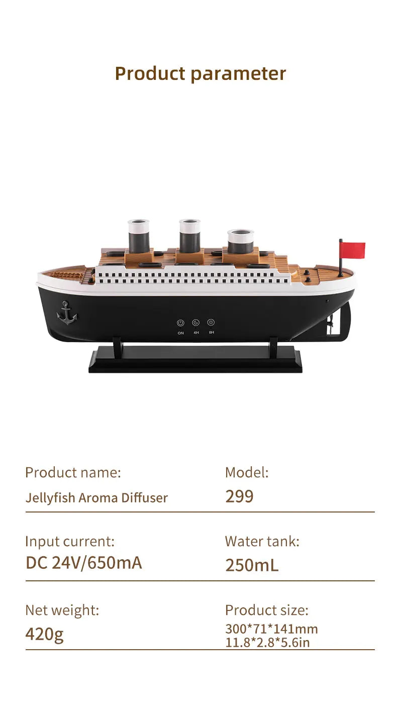Retro Ship Air Humidifier Ultrasonic Aromatherapy Diffusers Mist Maker Fragrance Essential Oil Aroma Difusor Remote control - TechSmartX