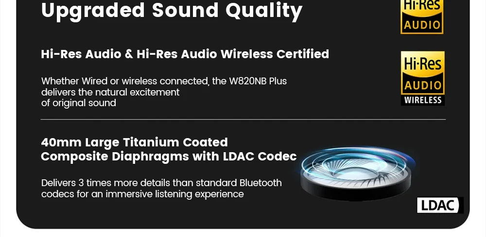 Edifier W820NB Plus Wireless Noise Cancelling Headphones 43dB ANC Hi-Res LDAC Codec 49hrs Playtime Over-Ear Bluetooth Headset - TechSmartX