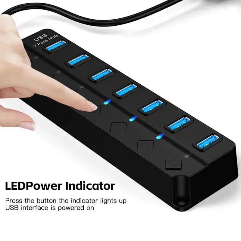 USB3.0 HUB 4in1 7in1USB Splitter 2.0 USB Adapter Multi-Port Independent Power Switch Extender 30CM Cable - TechSmartX