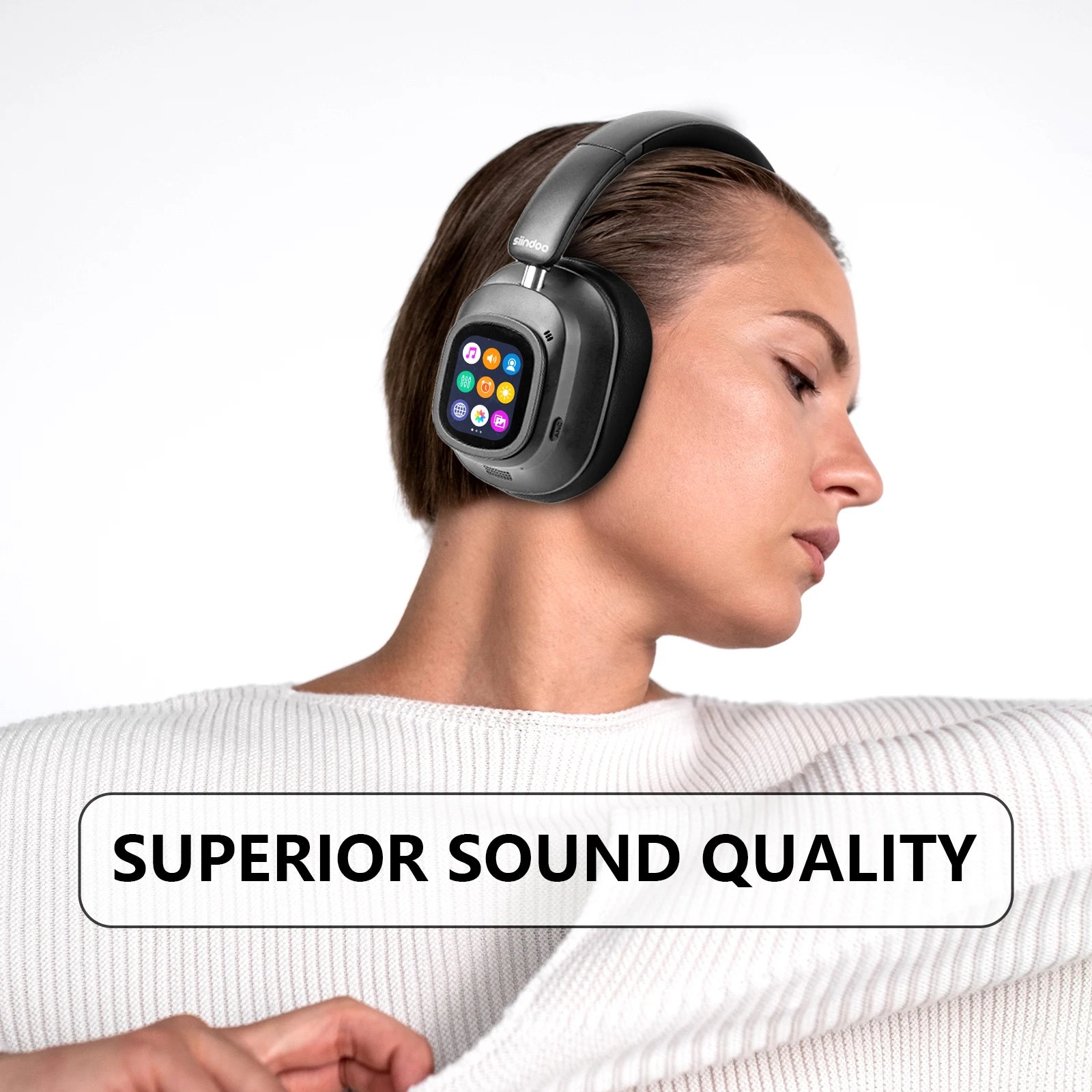 Siindoo Hybrid Active Noise Cancelling Headphones JH-ANC930Plus Wireless gunmetal With Multi Magnetic Touch Control LED Screen - TechSmartX