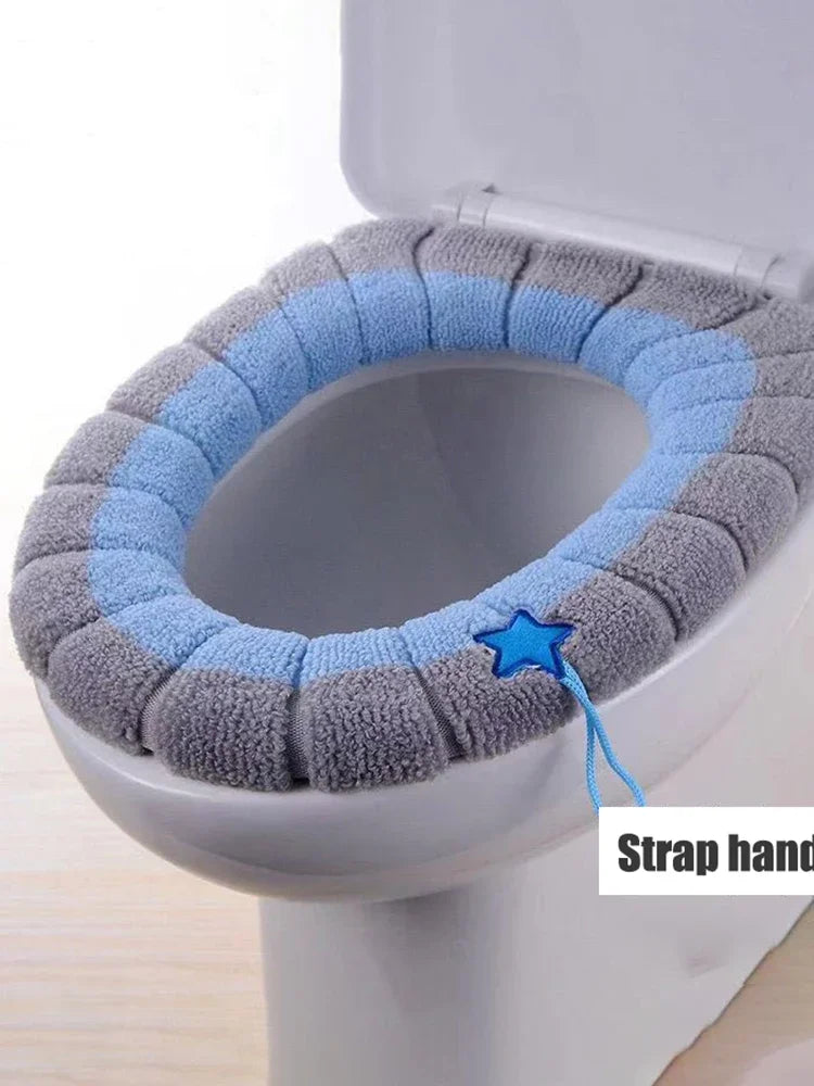1 Pack Stitched Color Portable Knitted Toilet Mat Thickened Washable Antifreeze Toilet Cover Thickened Knitted O Type Universal - TechSmartX