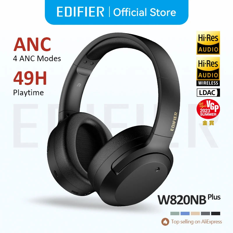 Edifier W820NB Plus Wireless Noise Cancelling Headphones 43dB ANC Hi-Res LDAC Codec 49hrs Playtime Over-Ear Bluetooth Headset - TechSmartX