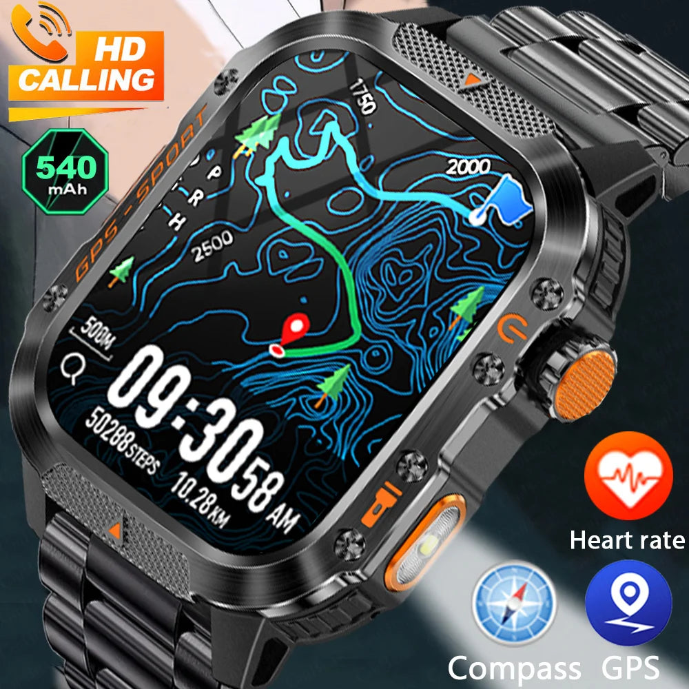 2025 New Military Outdoor Smart Watch Men's GPS Flashlight Bluetooth Call 2.01" AMOLED Screen 3ATM Waterproof Sports Smartwatch - TechSmartX