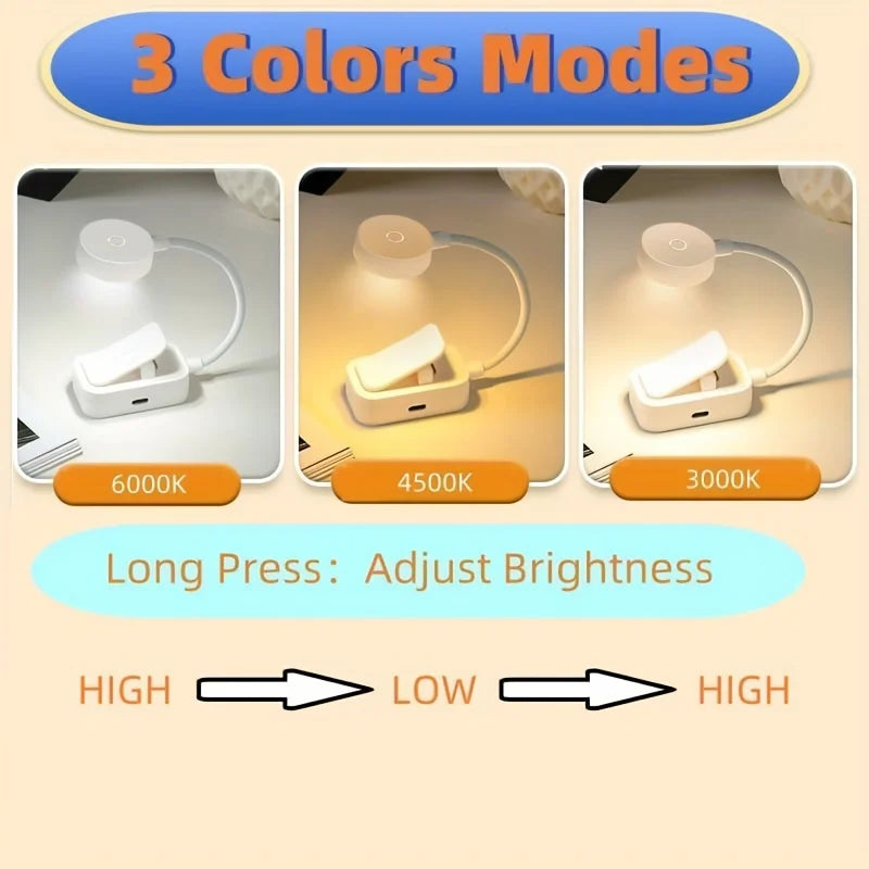 Folding Mini Clip Book Lamp USB Rechargeable LED Night Light 3 Modes Eye Protection Stepless Dimmable Flexible Bedroom Reading - TechSmartX