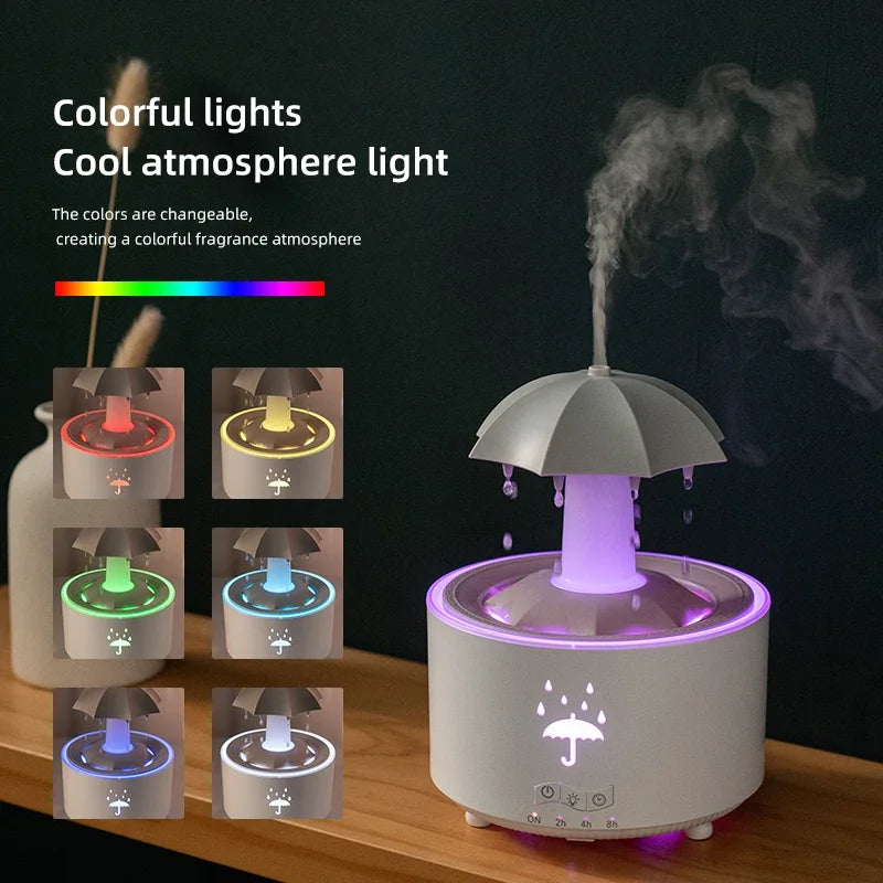 Rainbow Raindrop Aromatherapy Machine Rotating Water Drop Humidifier 7-Color Lamp Creative Umbrella Essential Oil Diffuser - TechSmartX