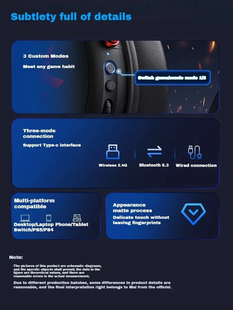 Original MCHOSE V9 PRO Music Esports Gaming Headphones 3-mode Wireless Noise Reduction Mic Customized Head-mounted - TechSmartX