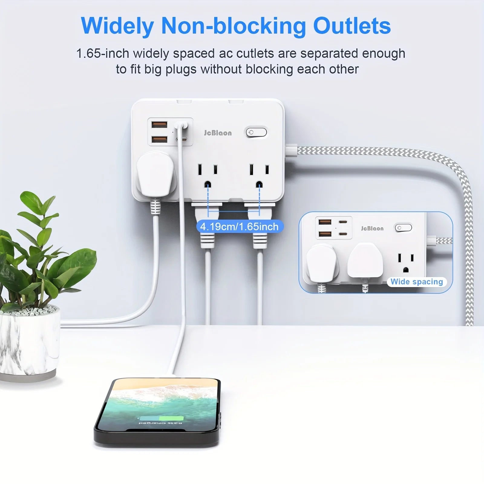 US Plug AC Outlet Multiprise Power Strip Braided Extension Cord Smart Home Electrical Socket Network Filter USB Type-C Charging - TechSmartX