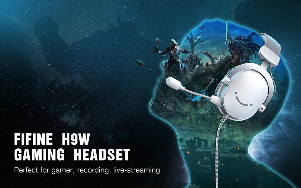 FIFINE USB Gaming Headset with 7.1 Surround Sound/3.5mm Jack/Microphone,Over-Ear Wired Headphone for PC PS4/5 Xbox Ampligame H9W - TechSmartX