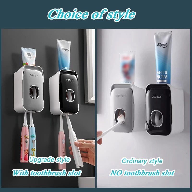 MENGNI Automatic Toothpaste Dispenser Wall-Mounted Bathroom Toothpaste Squeezer Punch-Free Toothbrush Holder Rack Bathroom Acces - TechSmartX