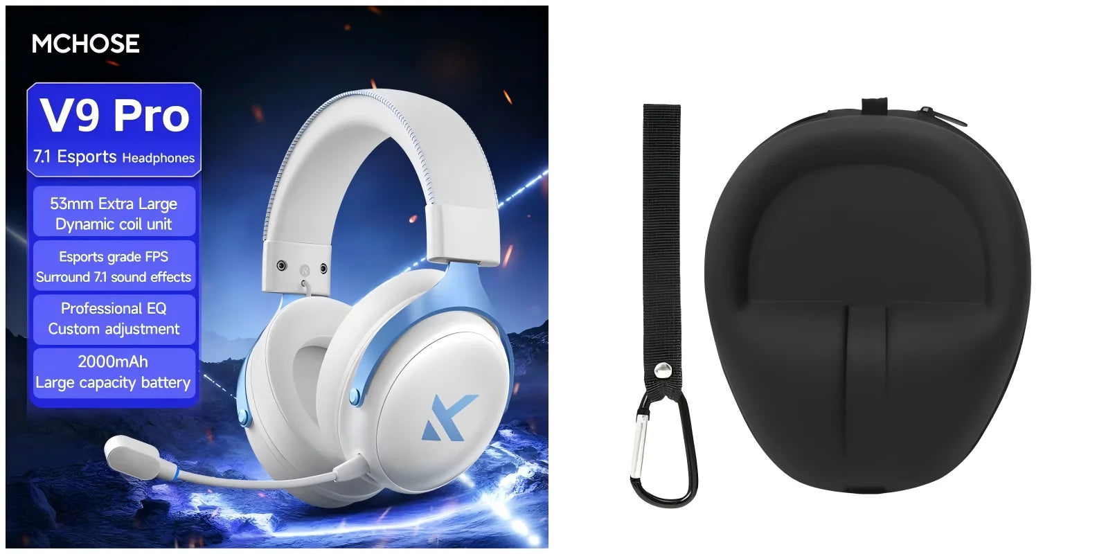 MCHOSE V9 Pro Gaming Headset, Over-Ear Quad-Mode Wireless Bluetooth Headphones for PC with Microphone (Delta Style) - TechSmartX