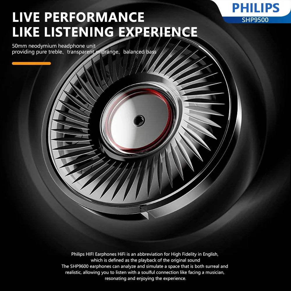 Philips SHP9500 Head-mounted Wired Headphones HiFi Stereo Earphone Monitor Class Music Earbuds E-sports Game Universal Headset - TechSmartX