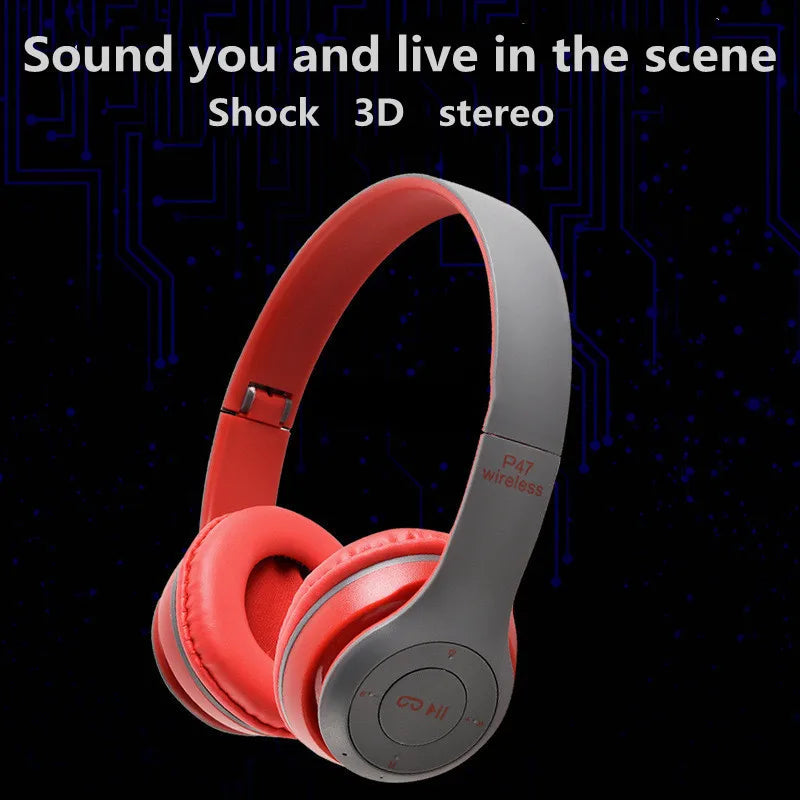 P47 Bluetooth 5.0 Wireless Headphone Foldable HIFI Stereo Bass Earphone Kid Helmet Gift With Mic USB Adaptor For iPhone Game - TechSmartX