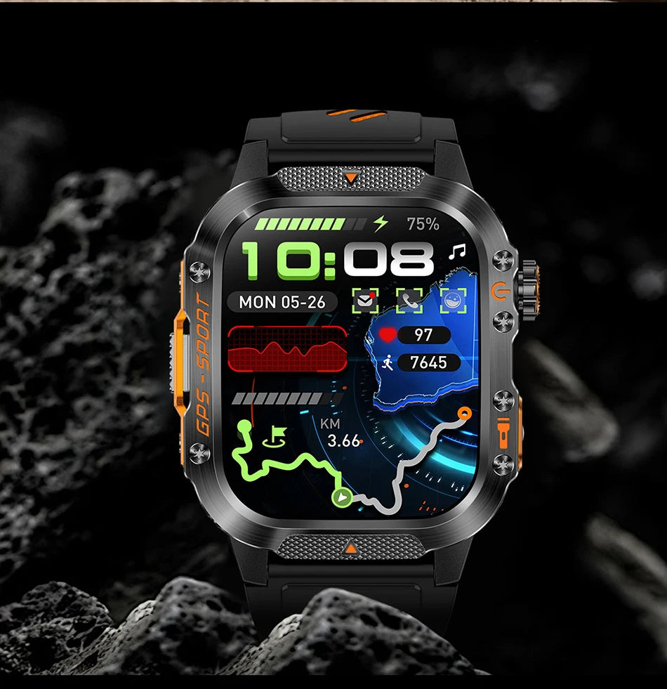 2025 New Military Outdoor Smart Watch Men's GPS Flashlight Bluetooth Call 2.01" AMOLED Screen 3ATM Waterproof Sports Smartwatch - TechSmartX