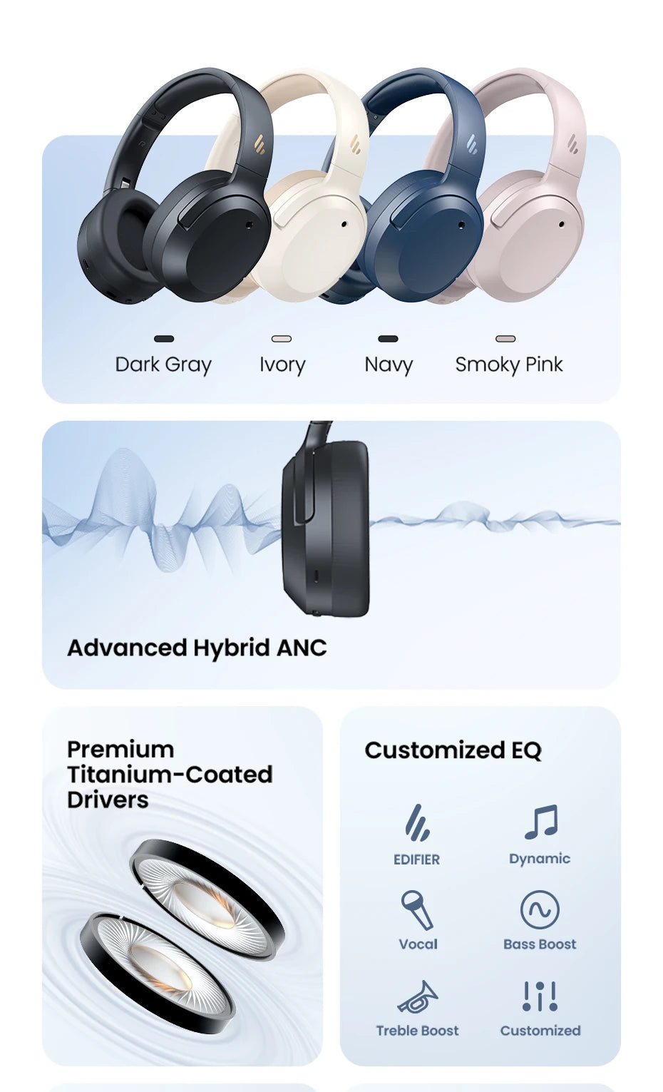 Edifier W820NB Plus(2025 Ver.) ANC Wireless Headphone Bluetooth 6.1 Over-ear Headset -49dB Noise Canelling Earphone Hi-Res Audio - TechSmartX