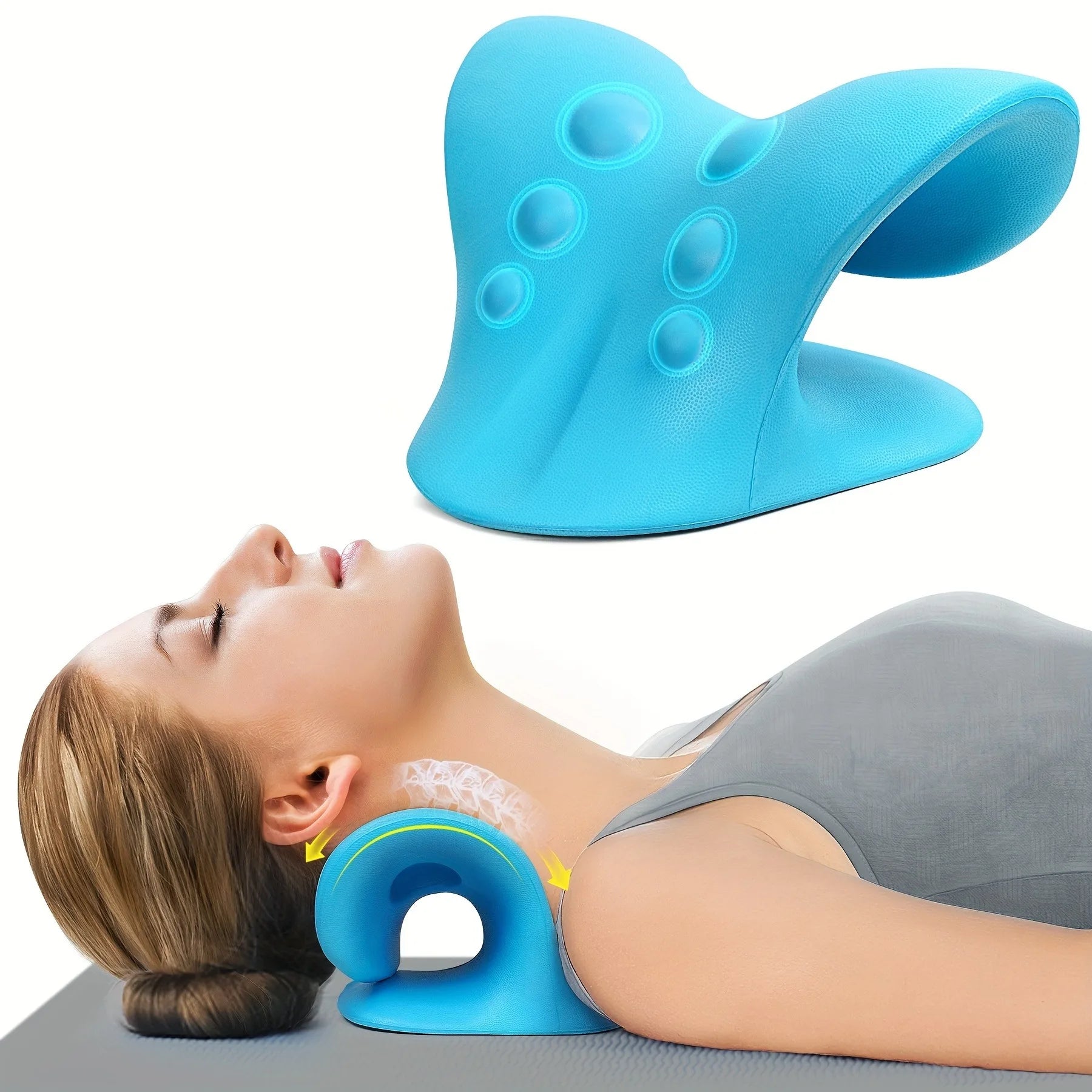 Eva Neck And Shoulder Relaxer, C-Shape Cervical Traction Device, Relax Spine Alignment, Chiropractic Pillow Stretcher Massager - TechSmartX