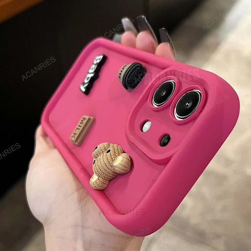 Note13 Cute 3D Bear Liquid Silicone Case On For Xaiomi Redmi Note 13 Pro 4g 5g 13pro Plus 12 Cartoon Soft Cover 13c Poco M6 X6