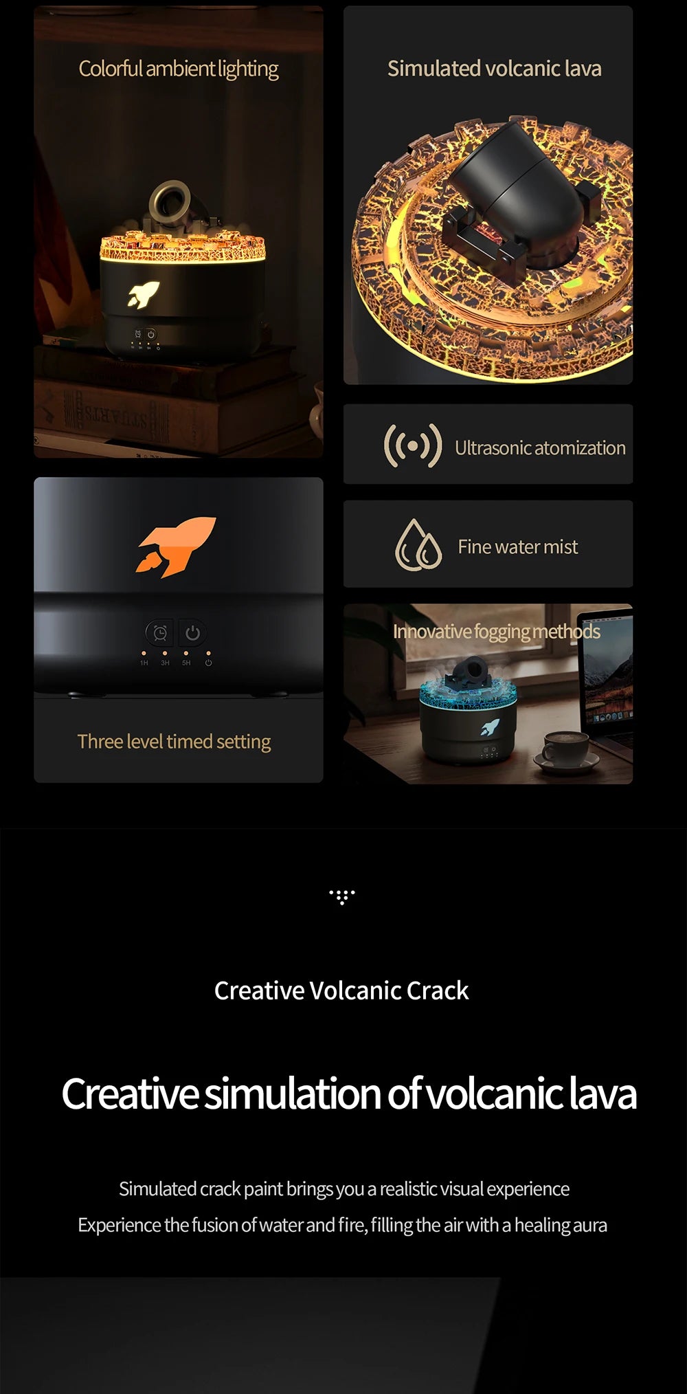 Creative Volcanic Crack Light Artillery Air Humidifier Aromatherapy Diffuser for Home Desktop Ring Spray Electric Aroma Diffuser - TechSmartX