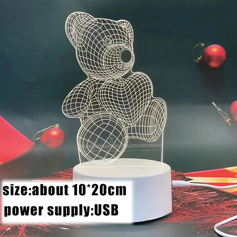 3D Acrylic Bear Lamp USB LED Night Light for Bedroom Home Christmas Xmas Decorations Birthday Wedding Gifts Creative Bear Design - TechSmartX