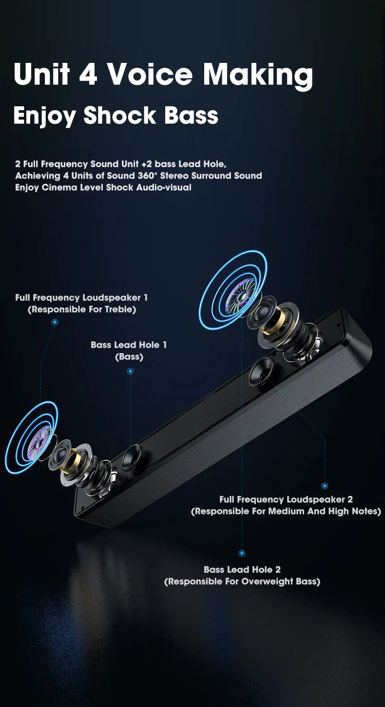 PC Soundbar Wired and  Bluetooth Speaker USB Powered Soundbar for TV Pc Laptop Gaming Home Theater Surround Audio System - TechSmartX