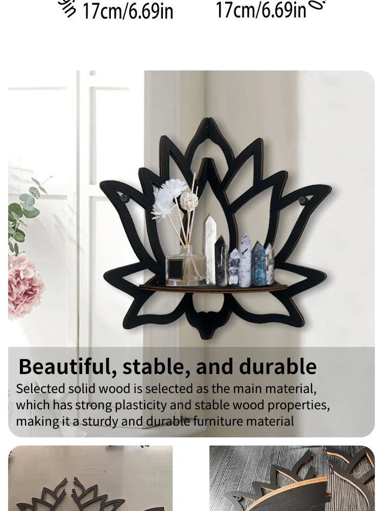 Wooden Lotus Hollow Decorative Rack Aromatherapy Organiser Essential Oil Candle Holder Wall Mounted Shelf Corner Shelf - TechSmartX