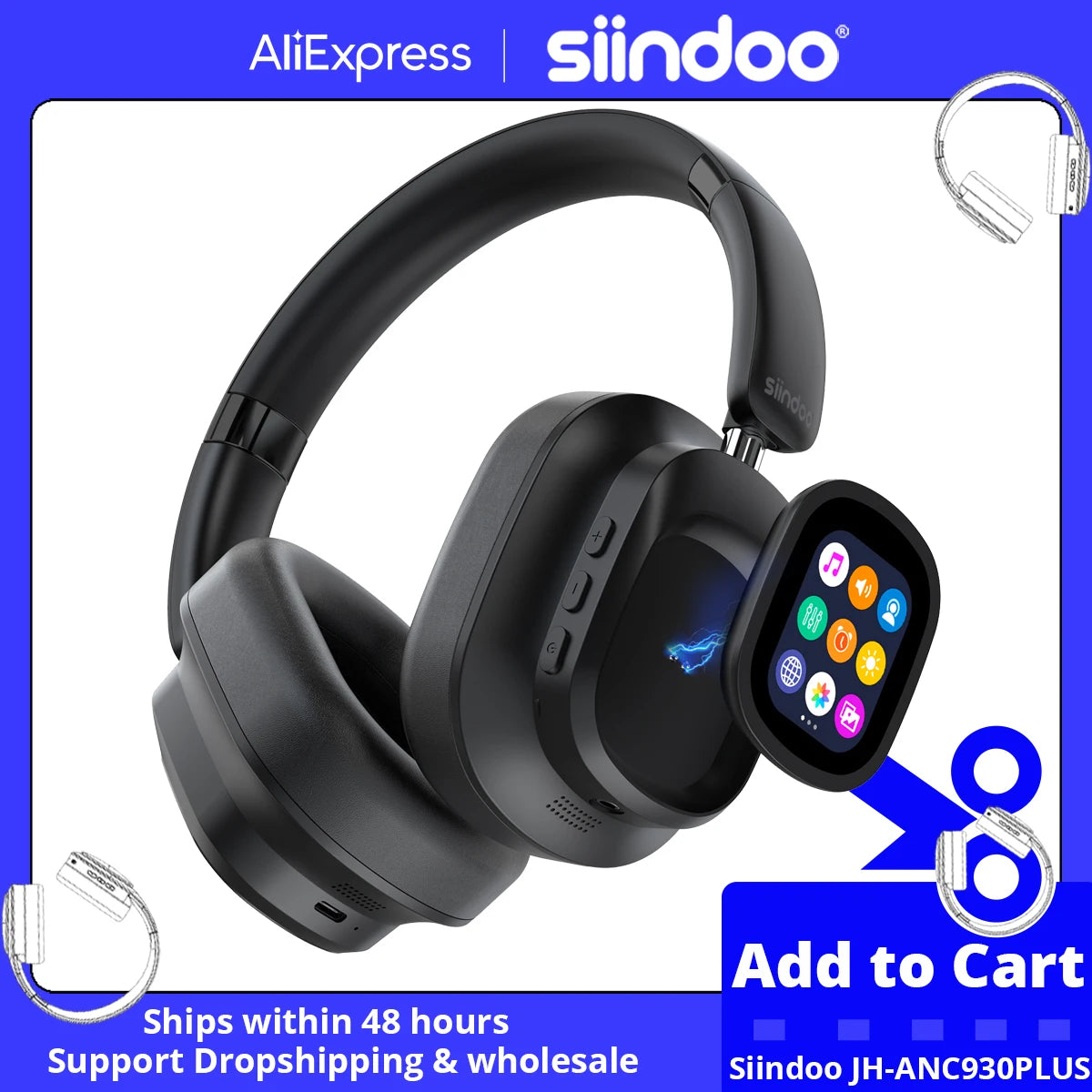 Siindoo NEWEST ANC930Plus Hybrid ANC Wireless Headphone, With Multi Magnetic Touch Control LED Screen AND APP Download 1GB MP3 - TechSmartX