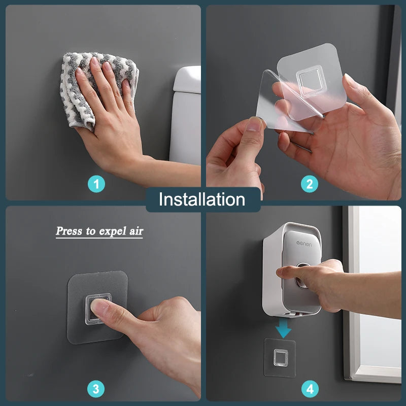 MENGNI Automatic Toothpaste Dispenser Wall-Mounted Bathroom Toothpaste Squeezer Punch-Free Toothbrush Holder Rack Bathroom Acces - TechSmartX