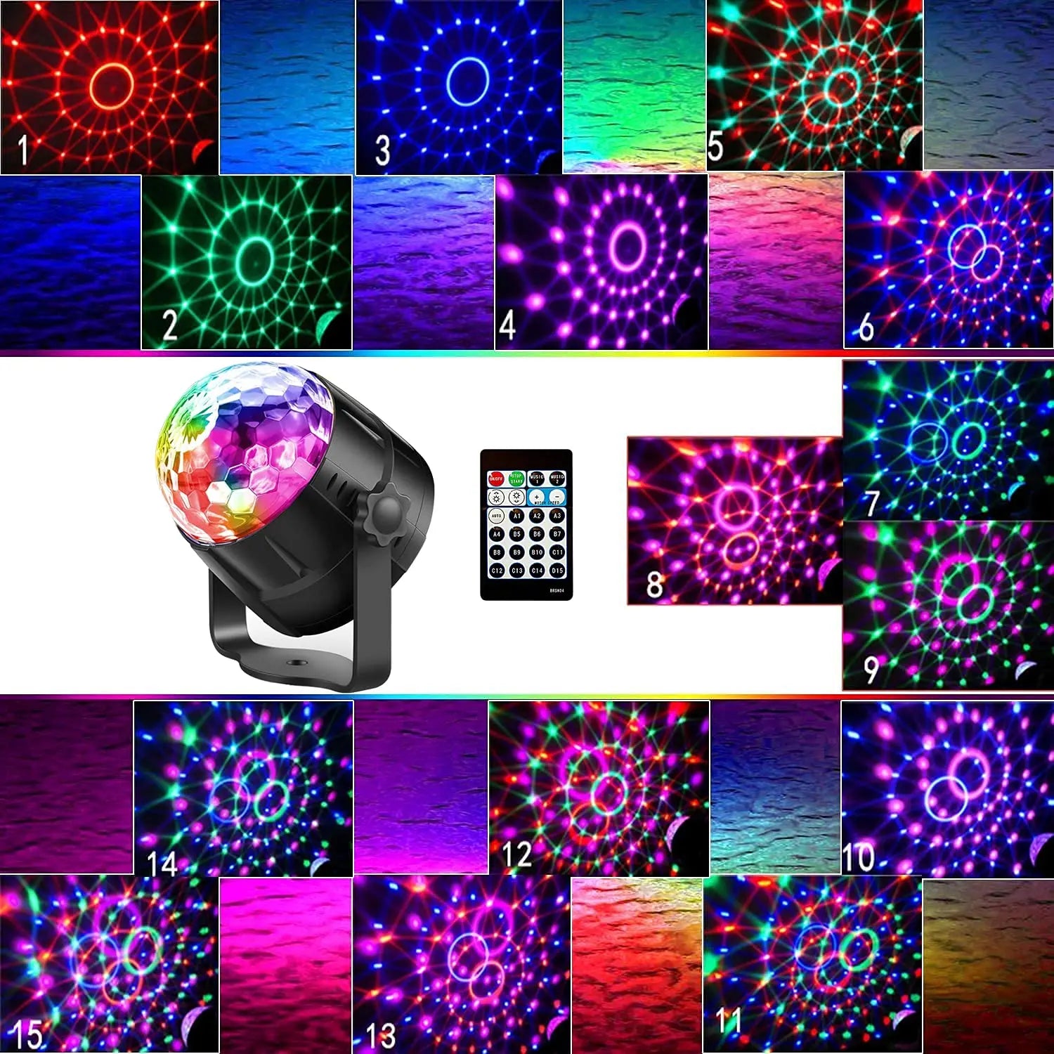 RGB Sound Activated LED Disco Ball Light Rotating DJ Stage Lamp with Remote Control for Home Car Party Club Christmas Decoration - TechSmartX