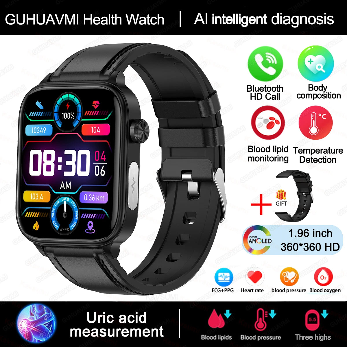 2025 New ECG+PPG Monitoring Smart Watch Women Blood pressure Blood Lipid Uric Acid Women Menstrual Health Tracker Smartwatches - TechSmartX