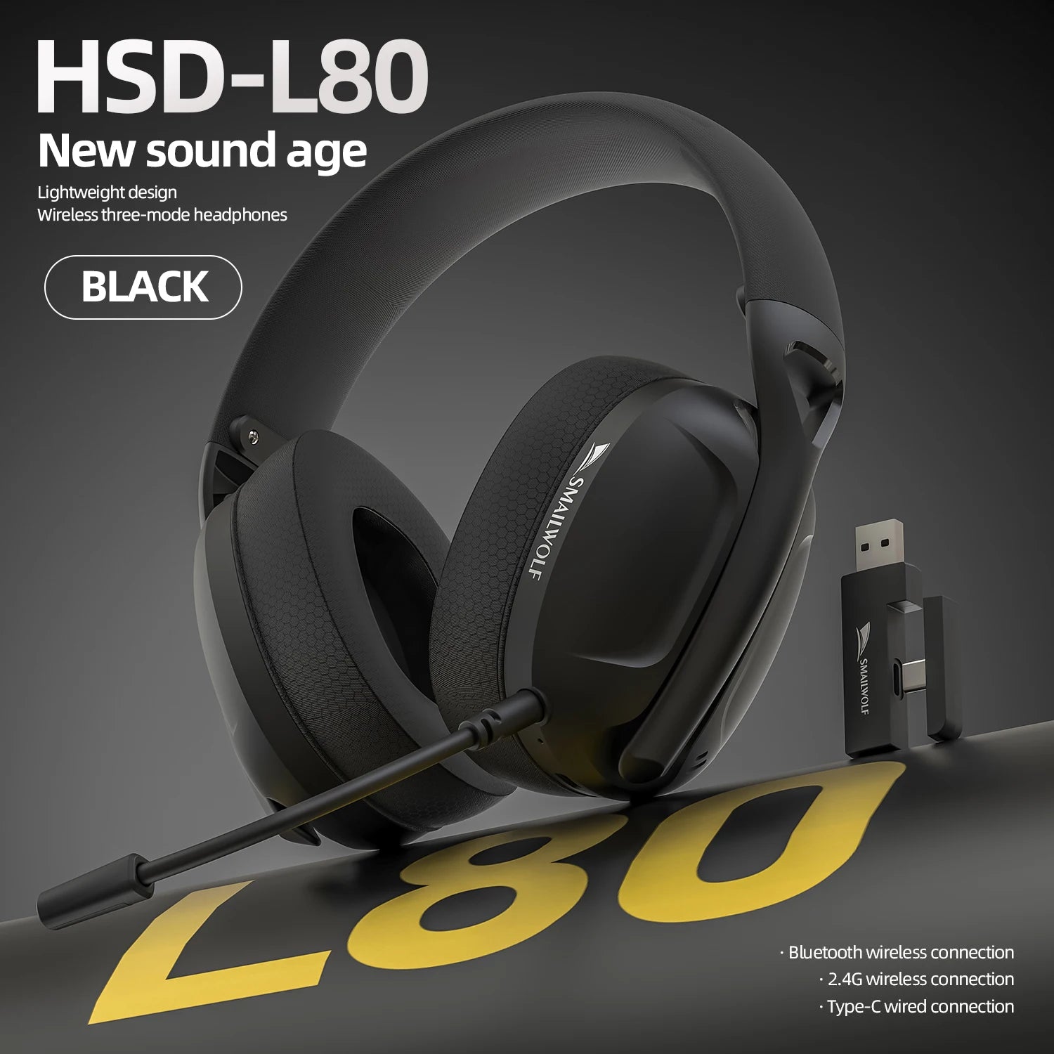 SmailWolf-L80 Bluetooth wireless three-mode headphones headset lightweight headset 2.4G gaming headsets sports bass - TechSmartX