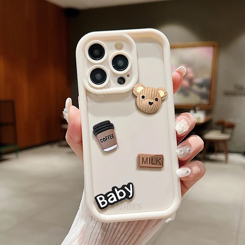 Note13 Cute 3D Bear Liquid Silicone Case On For Xaiomi Redmi Note 13 Pro 4g 5g 13pro Plus 12 Cartoon Soft Cover 13c Poco M6 X6