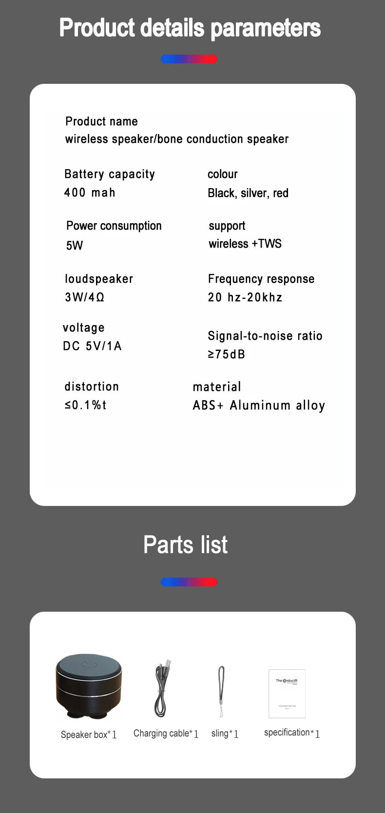Bone conduction wireless speaker - sucker mount, TWS hi-fi sound enhanced bass, wearable loop, resonance features dynamic audio - TechSmartX