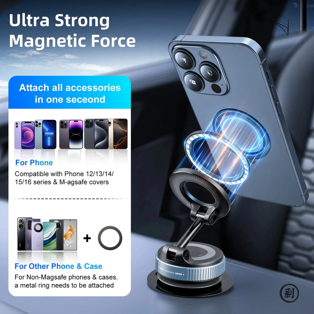 Car Phone Magnetic Stand Mechanical Vacuum Suction Cup Rotate 360° Magnetic Adsorption Bracket Navigation Universal Holder - TechSmartX