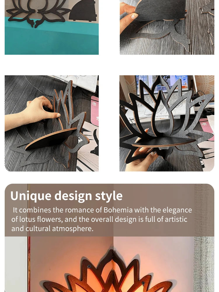 Wooden Lotus Hollow Decorative Rack Aromatherapy Organiser Essential Oil Candle Holder Wall Mounted Shelf Corner Shelf - TechSmartX