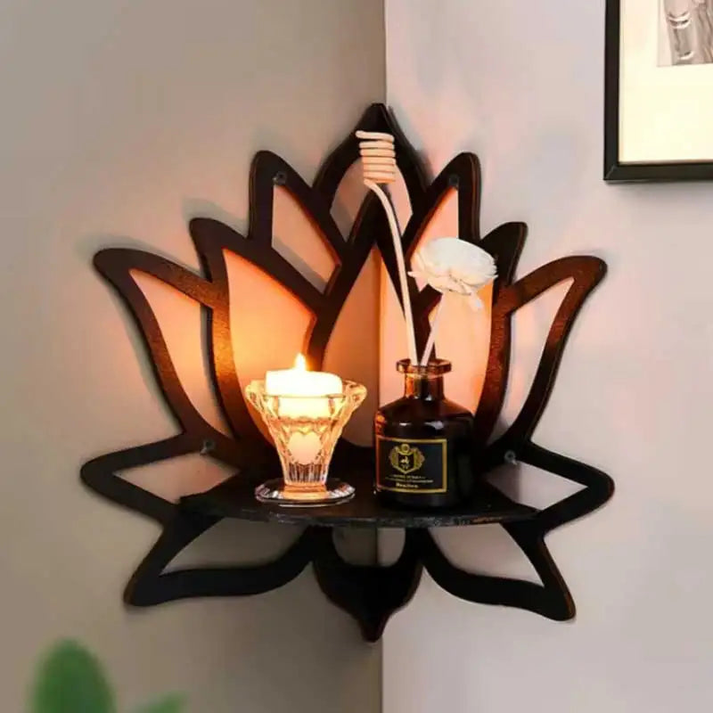 Wooden Lotus Hollow Decorative Rack Aromatherapy Organiser Essential Oil Candle Holder Wall Mounted Shelf Corner Shelf - TechSmartX