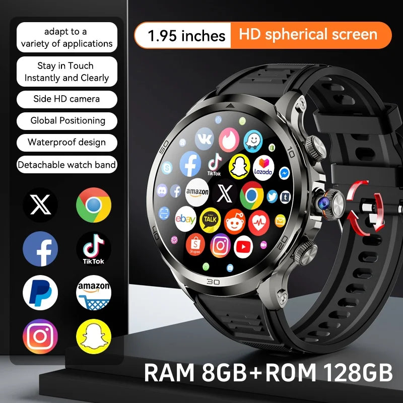 Original H19 Smart Watch Android 10.0 Smartwatch With 190° Rotary Camera GPS WIFI 1.95inch Larger Amoled Screen 256GB Storage - TechSmartX