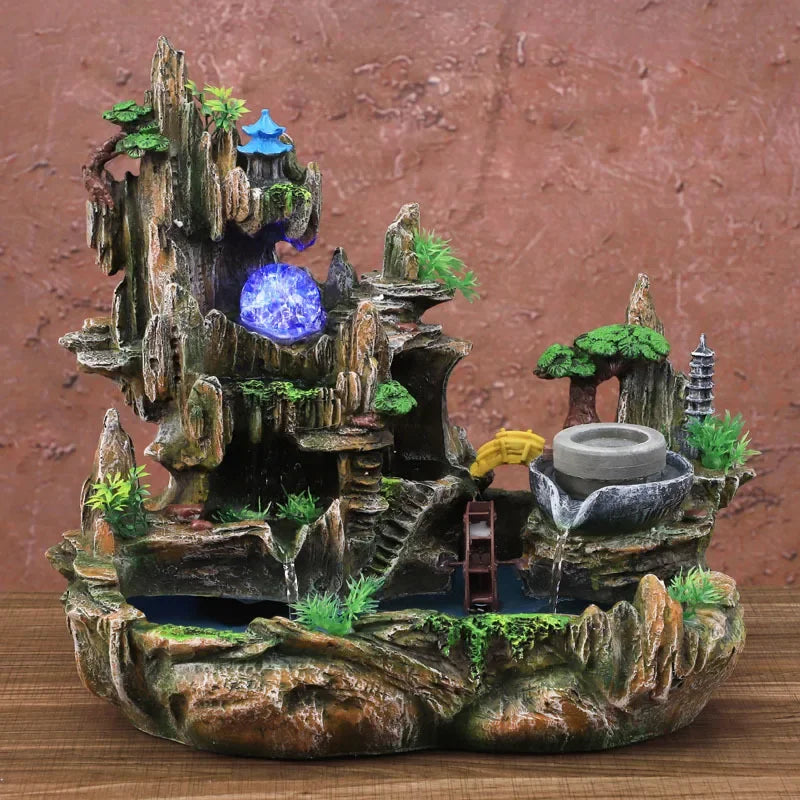 Mountain View Rockery Fountain circolazione dell'acqua piccolo acquario giardino Bonsai decorazione Lucky Feng Shui Ornaments - TechSmartX