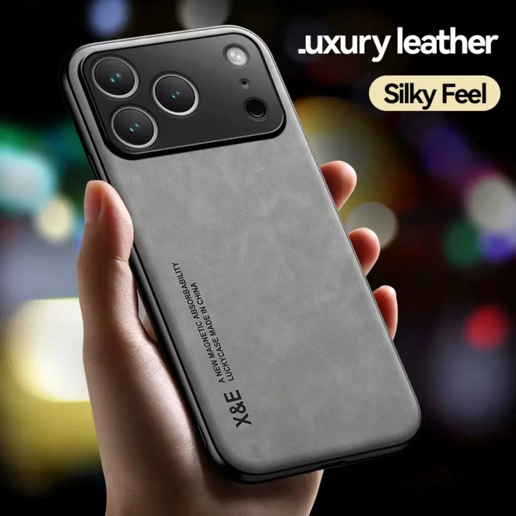 Leather  Phone Case  for APPLE IPhone 17 Air 16 15 14 13 Pro Max 16e Cover Metal Plate for Magnetic Car Mount (NOT INCLOUED)