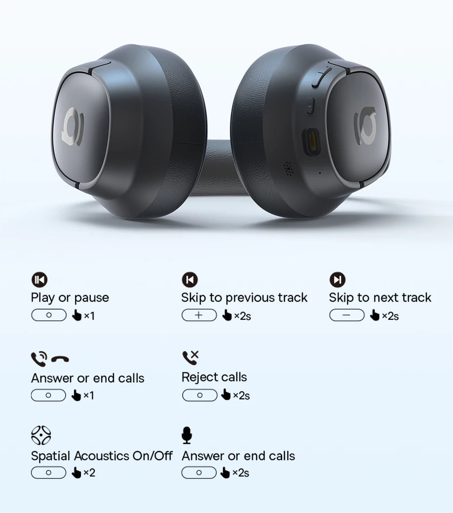 Baseus Bass BH1 Wireless Headphones Bluetooth 6.0 SuperBass 2.0 Over Ear Headset ENC Clear Calls 80hours Playtime Earphones - TechSmartX