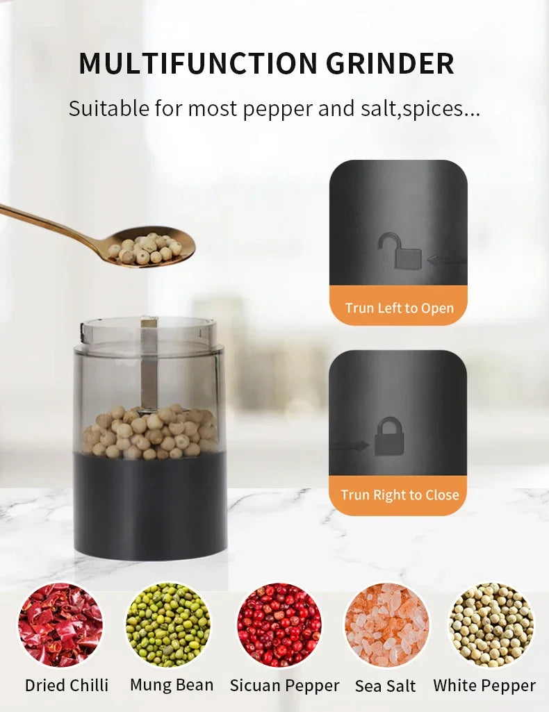 USB Rechargeable Electric Salt and Pepper Grinder Adjustable Coarseness Large Capacity Auto Spices Grinders Kitchen Cooking Tool - TechSmartX