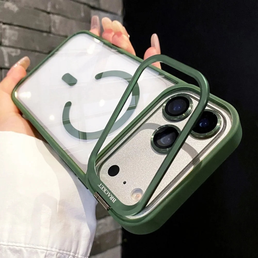 Metal Lens Stand Magnetic For Magsafe Case For iPhone 17 16 15 14 13 12 11Pro Max Plus Air Shockproof Wireless Charge Clear Case