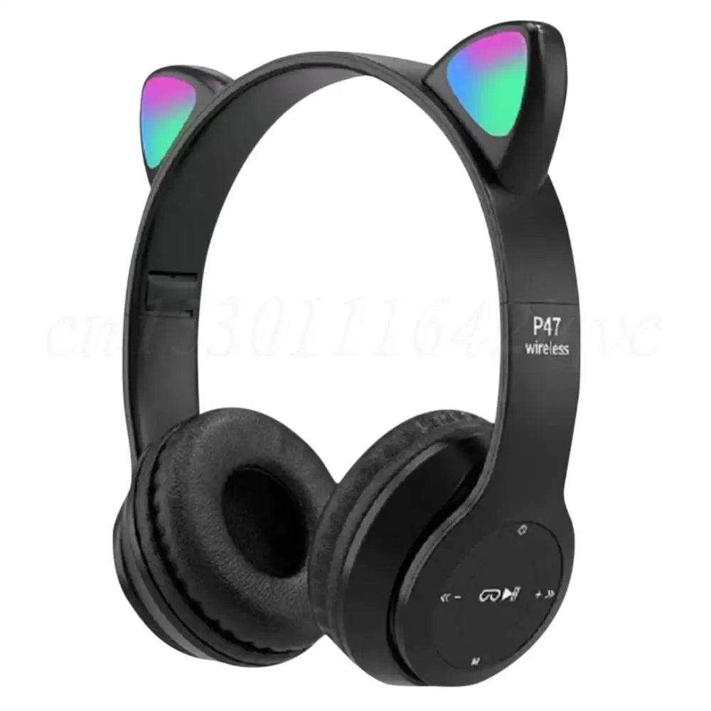 Wireless Headphones Cat Ear Gaming Headset Glow Light Bluetooth-Compatible Helmets Cute Over-Ear Headsets for Kids and Adult - TechSmartX