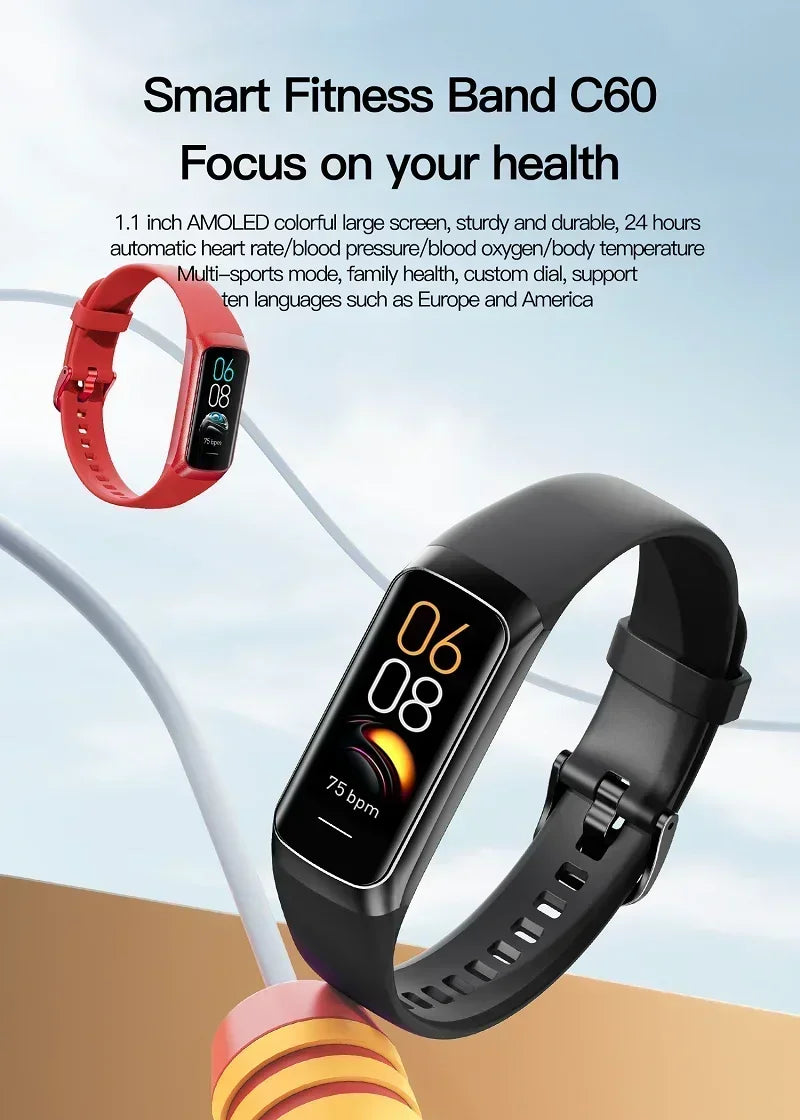 Amoled Color Screen Smart Watch Men Smart Band Heart Rate Blood Oxygen Smartwartch Women Smart Bracelet Sports Fitness Tracker - TechSmartX