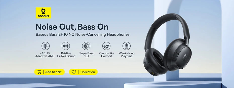 Baseus Bowie D05 Wireless Headphone 3D Spatial Audio Earphone Bluetooth 5.3 Headset 40mm Driver Foldable Over Ear Headphone 70H - TechSmartX