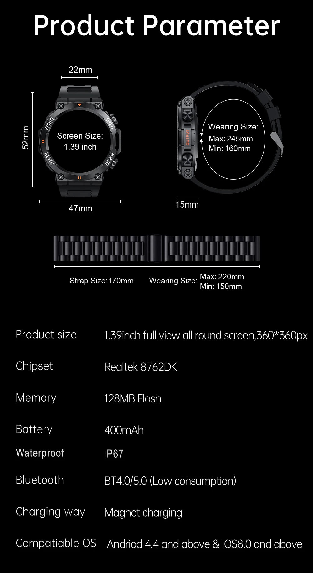 MEVADEN 1.39 inch HD Bluetooth Call Smart Watch Men Sports Fitness Tracker Heart Monitor 400mAh Smartwatch For Android IOS MD56 - TechSmartX