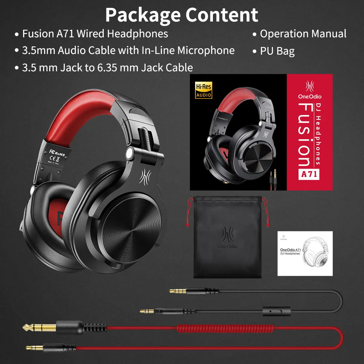 Oneodio A71 Wired Over Ear HiFi Headphones With Mic Studio DJ Headphone Professional Monitor Recording Mixing Headset For Gaming - TechSmartX