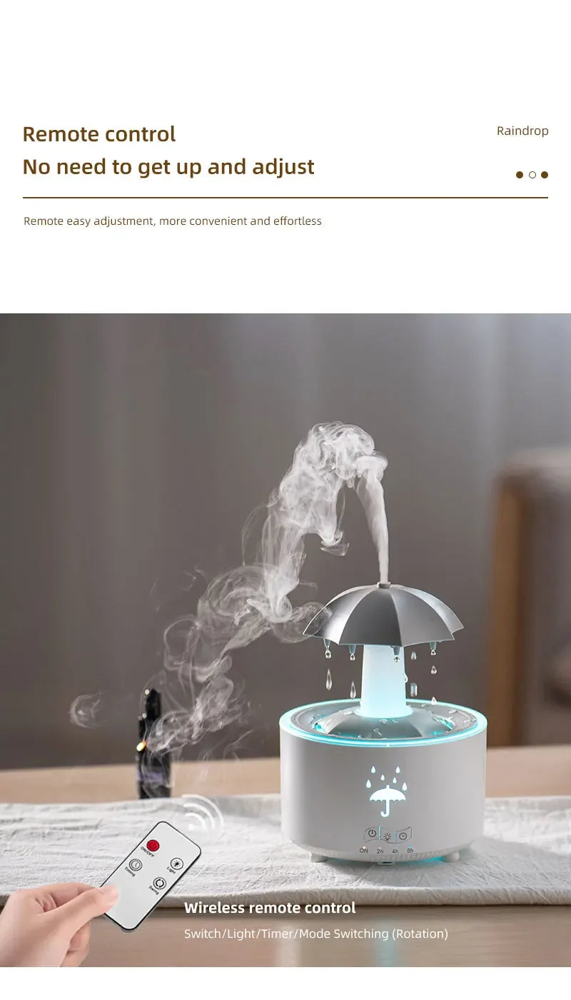 Rainbow Raindrop Aromatherapy Machine Rotating Water Drop Humidifier 7-Color Lamp Creative Umbrella Essential Oil Diffuser - TechSmartX