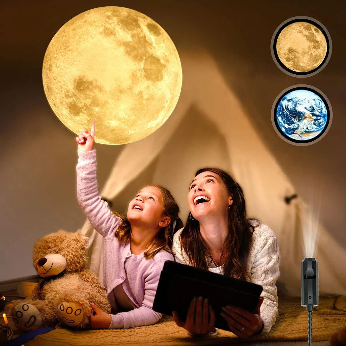 USB Ceiling Moon Earth Projection Atmosphere Light Starry Sky Lamp Night Light Romantic Bedroom Decoration Galaxy Projector - TechSmartX