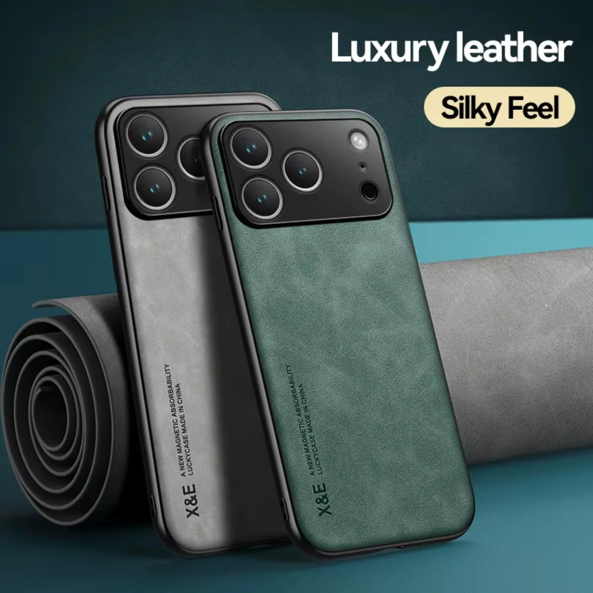 Leather  Phone Case  for APPLE IPhone 17 Air 16 15 14 13 Pro Max 16e Cover Metal Plate for Magnetic Car Mount (NOT INCLOUED)