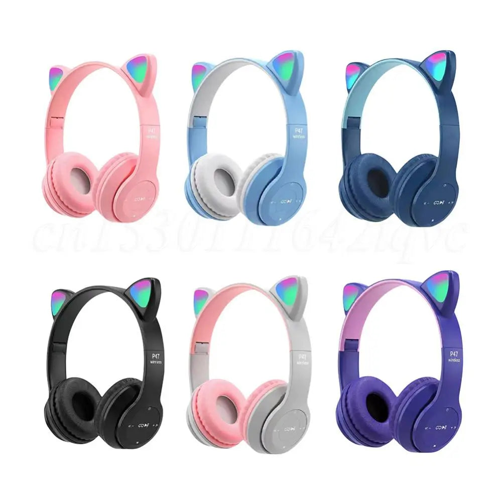 Wireless Headphones Cat Ear Gaming Headset Glow Light Bluetooth-Compatible Helmets Cute Over-Ear Headsets for Kids and Adult - TechSmartX