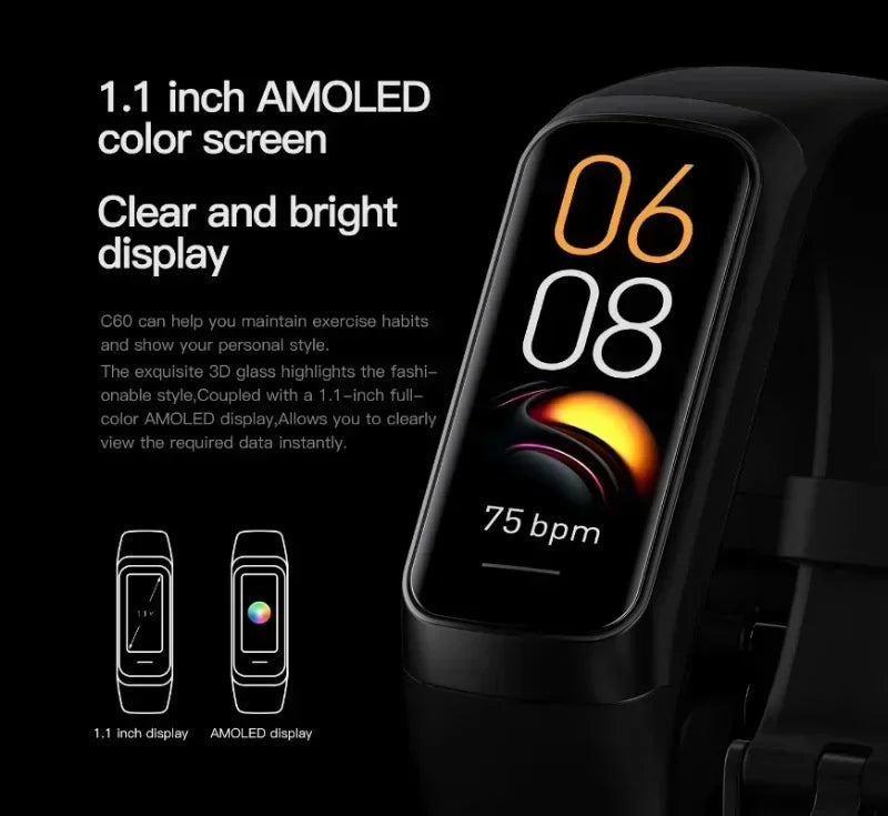 Amoled Color Screen Smart Watch Men Smart Band Heart Rate Blood Oxygen Smartwartch Women Smart Bracelet Sports Fitness Tracker - TechSmartX